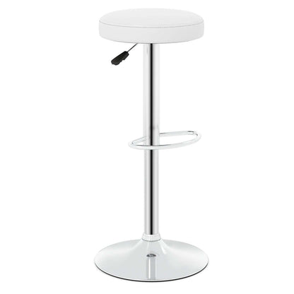 White bar stool with adjustable chrome pedestal and circular footrest
