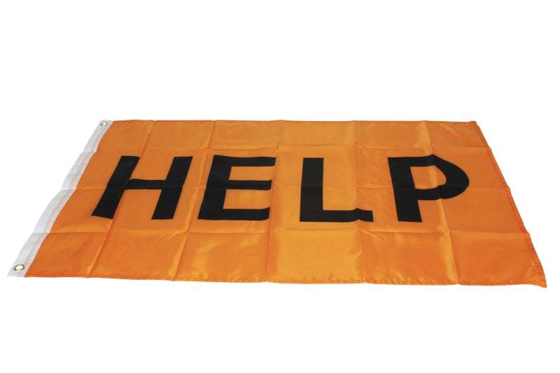 Orange emergency flag with bold 'HELP' lettering
