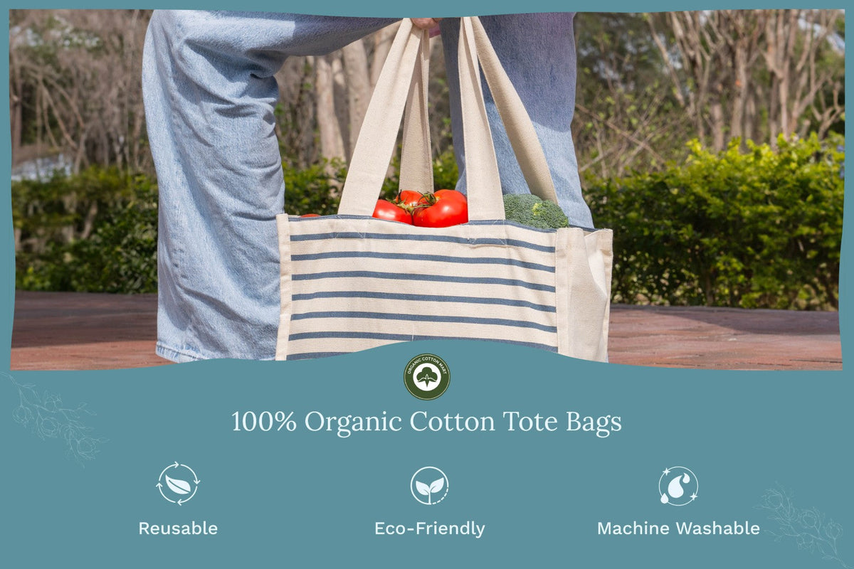 Organic Cotton Canvas Grocery Tote Bag with Bottle Sleeves