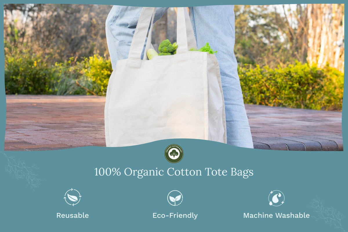 Organic Cotton Canvas Grocery Tote Bag with Bottle Sleeves