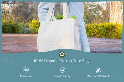 Organic Cotton Canvas Grocery Tote Bag with Bottle Sleeves