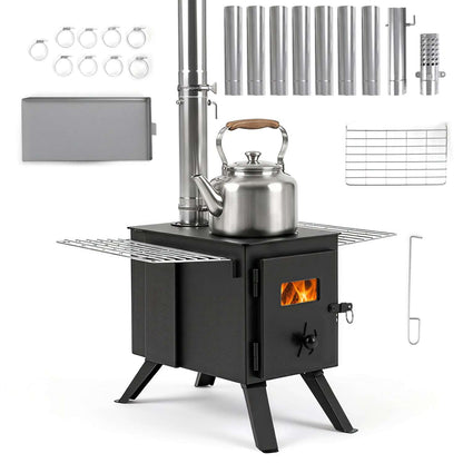 Hot Tent Wood Burning Stove with 8 Chimney Pipes & Ash Tray