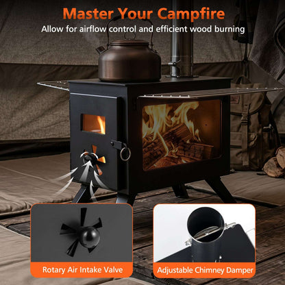 Hot Tent Wood Burning Stove with 8 Chimney Pipes & Ash Tray
