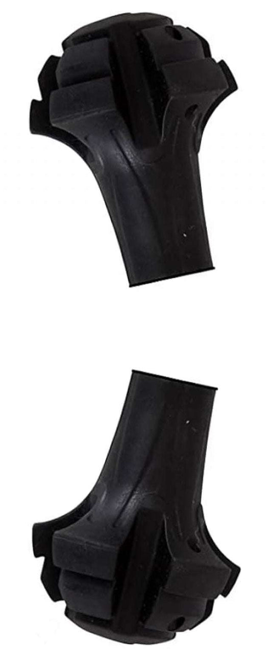 Hard rubber trekking pole tip set, black round tapered tips with grip fins