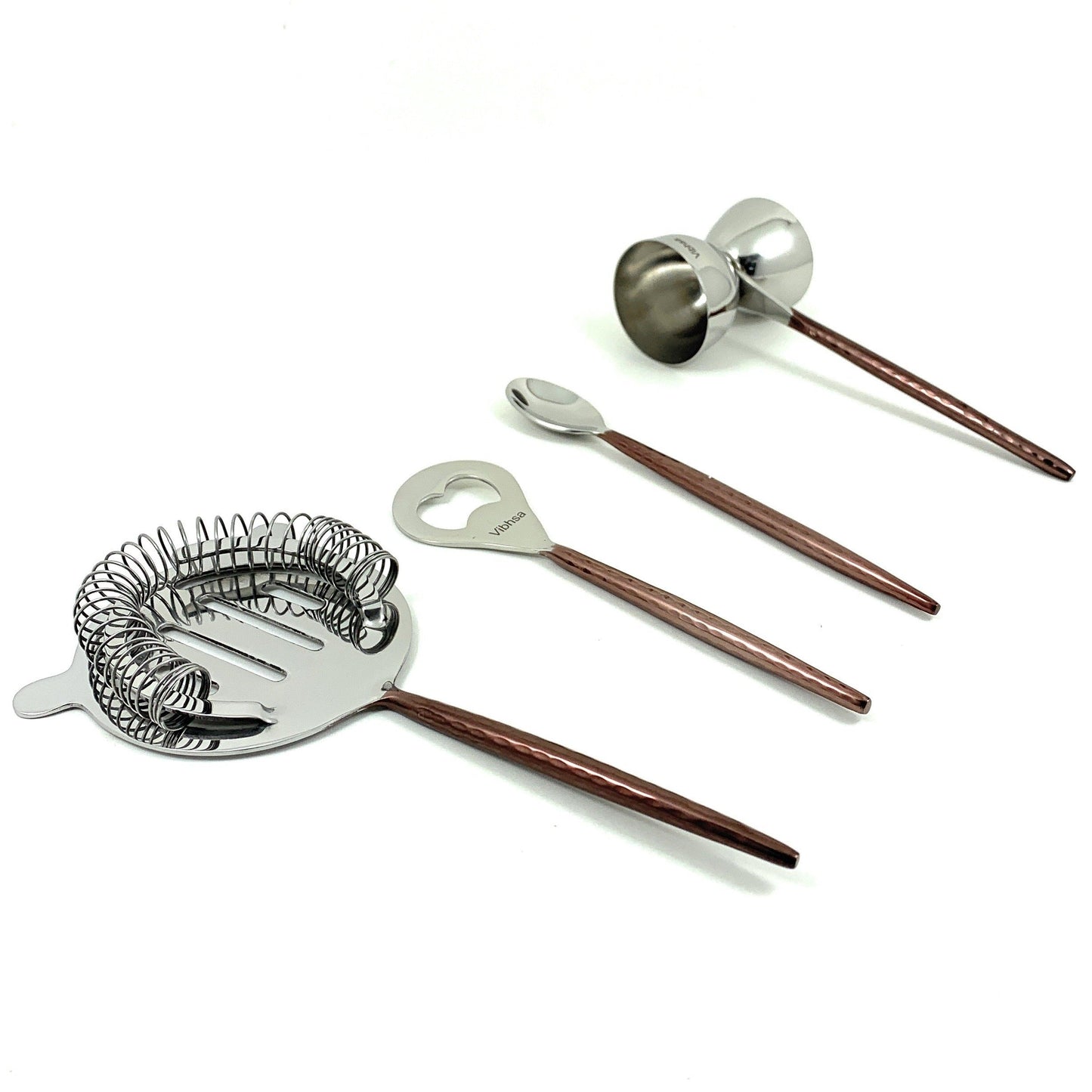 Vibhsa 4-Piece Bartending Kit | Stainless Steel Bar Tools Set | Copper Hammered | Home Bar & Professional Use - Niksstuff