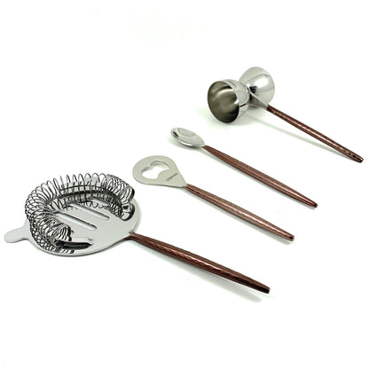 Vibhsa 4-Piece Bartending Kit | Stainless Steel Bar Tools Set | Copper Hammered | Home Bar & Professional Use - Niksstuff