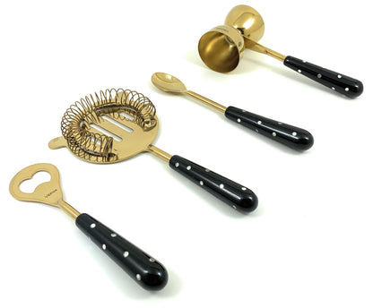Vibhsa 4-Piece Bartending Kit | Stainless Steel Bar Tools Set | Black & Gold | Home Bar & Professional Use - Niksstuff