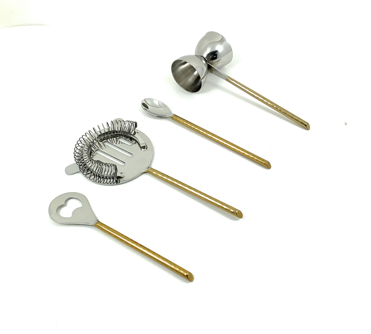 Vibhsa 4-Piece Bartending Kit | Stainless Steel Bar Tools Set | Silver & Gold Hammered | Home Bar & Professional Use - Niksstuff