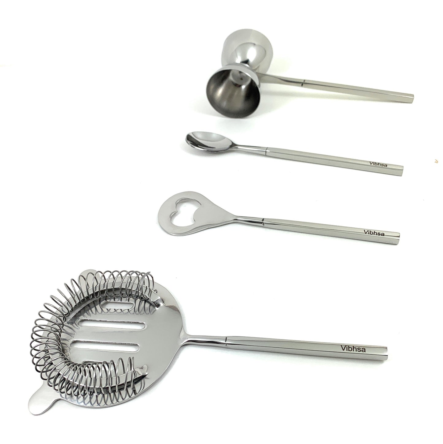 Vibhsa 4-Piece Bartending Kit | Stainless Steel Bar Tools Set | Silver | Home Bar & Professional Use - Niksstuff