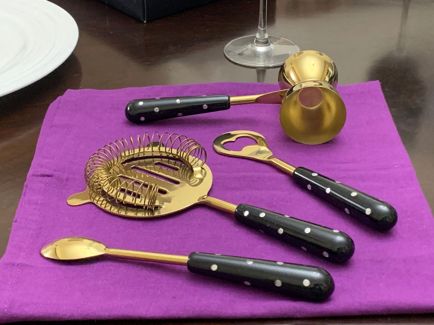 Vibhsa 4-Piece Bartending Kit | Stainless Steel Bar Tools Set | Black & Gold | Home Bar & Professional Use - Niksstuff