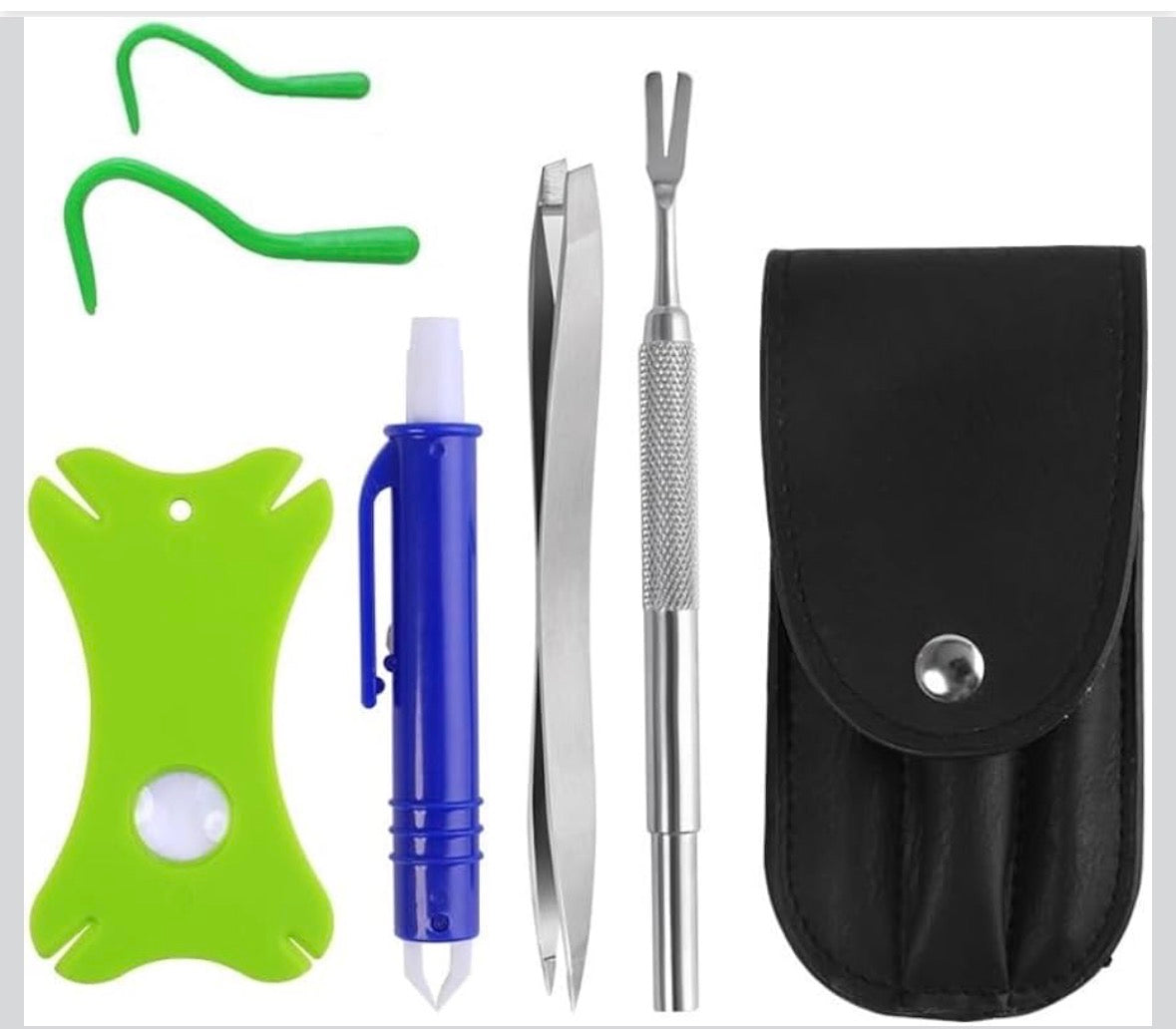 Pike Trail Tick Removal Kit | 6-in-1 | Stainless Steel Tweezers, Hooks, Tick Card & Leather Case