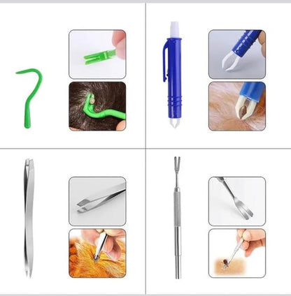 Pike Trail Tick Removal Kit | 6-in-1 | Stainless Steel Tweezers, Hooks, Tick Card & Leather Case