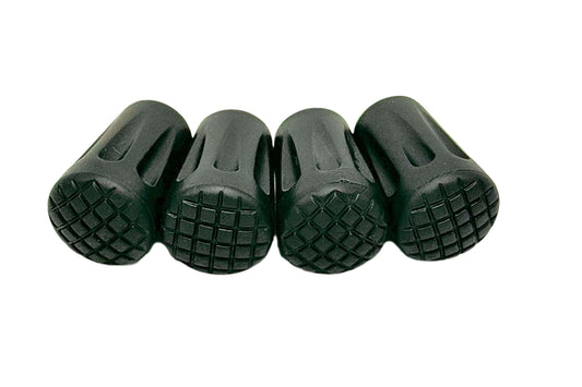 Set of 4 dark green rubber trekking pole tip protectors with textured tread
