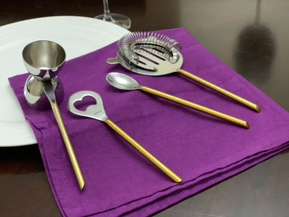 Vibhsa 4-Piece Bartending Kit | Stainless Steel Bar Tools Set | Silver & Gold Hammered | Home Bar & Professional Use - Niksstuff