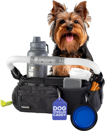Rubyloo Dog Stroller Caddy Organizer | Patent-Pending | Fits 14–19" Handlebars | Black or Paw Print
