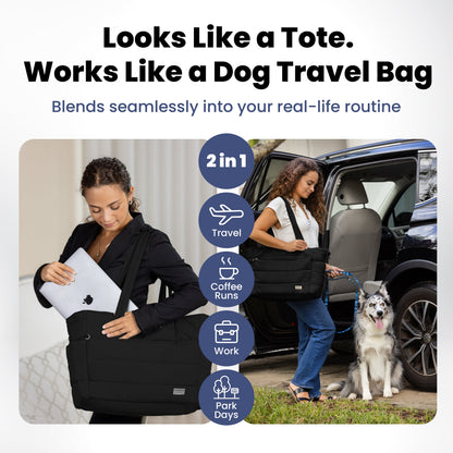 Rubyloo Puffer Dog Travel Bag | Quilted Nylon Tote | 9 Pockets | Bowls & Containers Included | 6 Colors