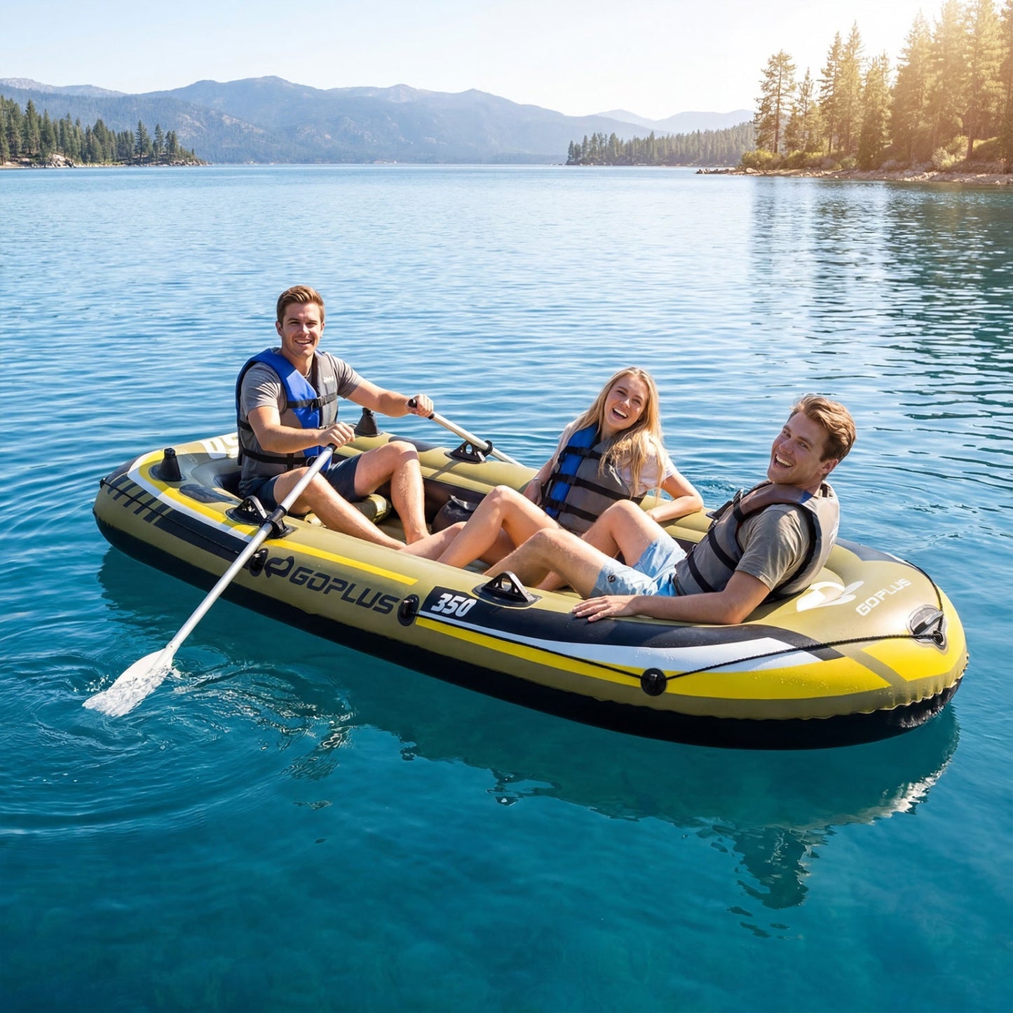 4-Person Inflatable Fishing Boat | 748 lb Capacity | 3 Air Chambers | Rod Holders | Motor Mount | Green