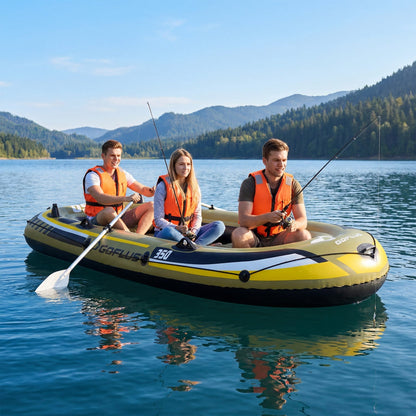 4-Person Inflatable Fishing Boat | 748 lb Capacity | 3 Air Chambers | Rod Holders | Motor Mount | Green