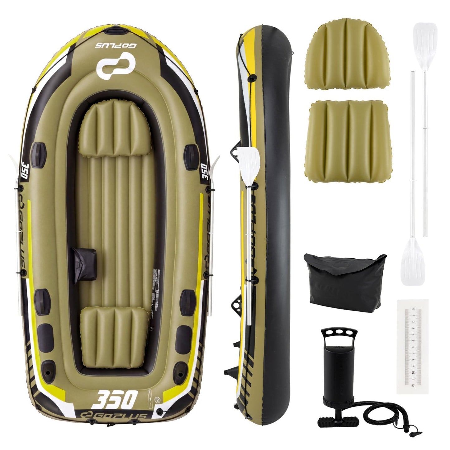 4-Person Inflatable Fishing Boat | 748 lb Capacity | 3 Air Chambers | Rod Holders | Motor Mount | Green