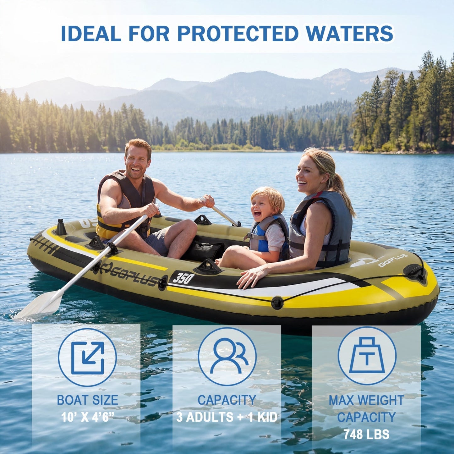 4-Person Inflatable Fishing Boat | 748 lb Capacity | 3 Air Chambers | Rod Holders | Motor Mount | Green