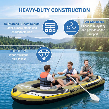 4-Person Inflatable Fishing Boat | 748 lb Capacity | 3 Air Chambers | Rod Holders | Motor Mount | Green