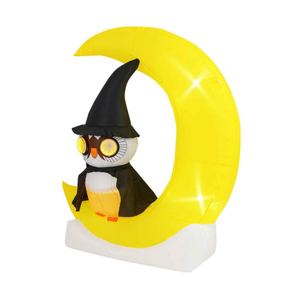 Halloween Inflatable Wizard Owl on Crescent Moon with LED Lights