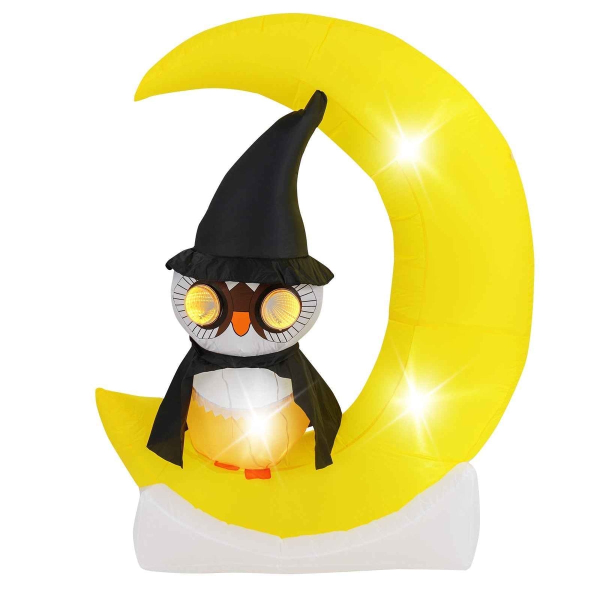 Halloween Inflatable Wizard Owl on Crescent Moon with LED Lights