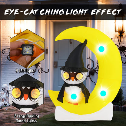 Halloween Inflatable Wizard Owl on Crescent Moon with LED Lights