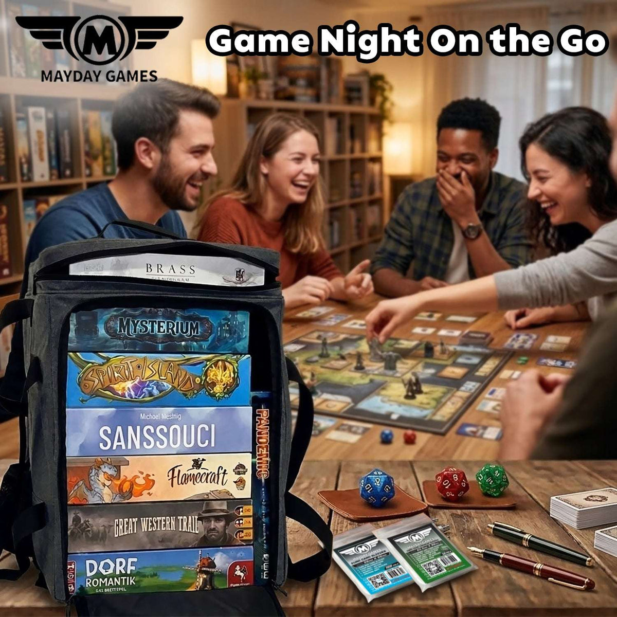 Padded board game carry bag, dark charcoal with front zipper pocket
