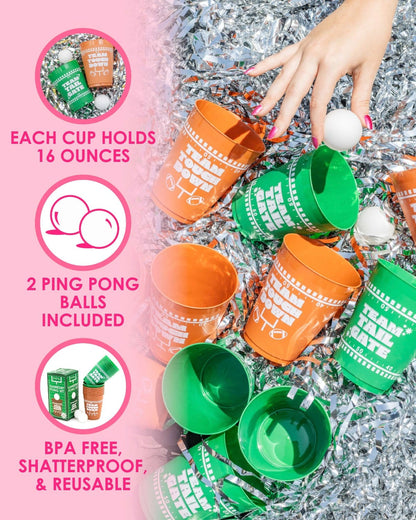 Gameday Party Pong Set | 12 Reusable 16oz Cups + 2 Balls | Team Tailgate vs Team Touchdown | Packed Party - Niksstuff