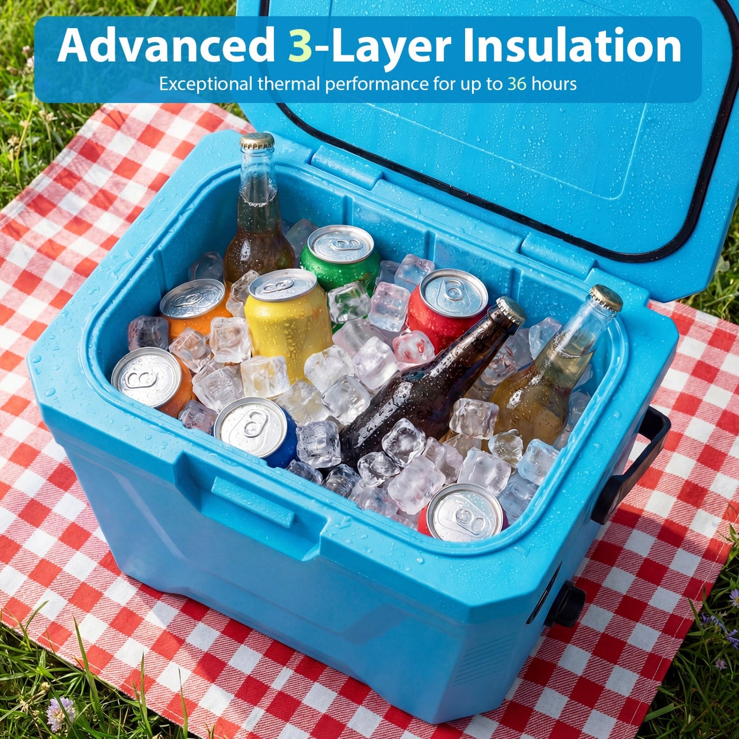 Insulated Portable Hard Shell Cooler with Cup Holders & Bottle Opener