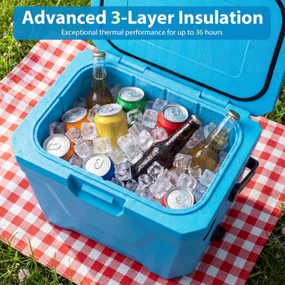 Insulated Portable Hard Shell Cooler with Cup Holders & Bottle Opener
