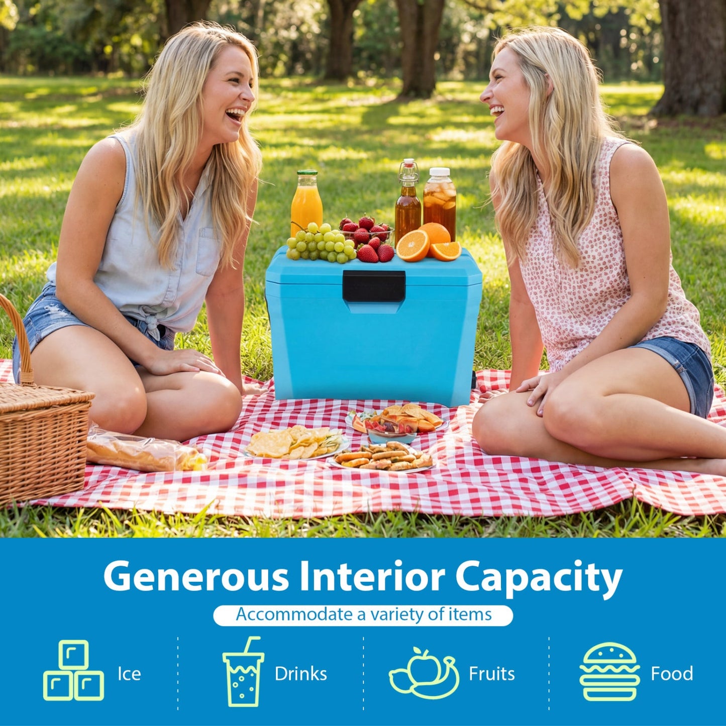 Insulated Portable Hard Shell Cooler with Cup Holders & Bottle Opener