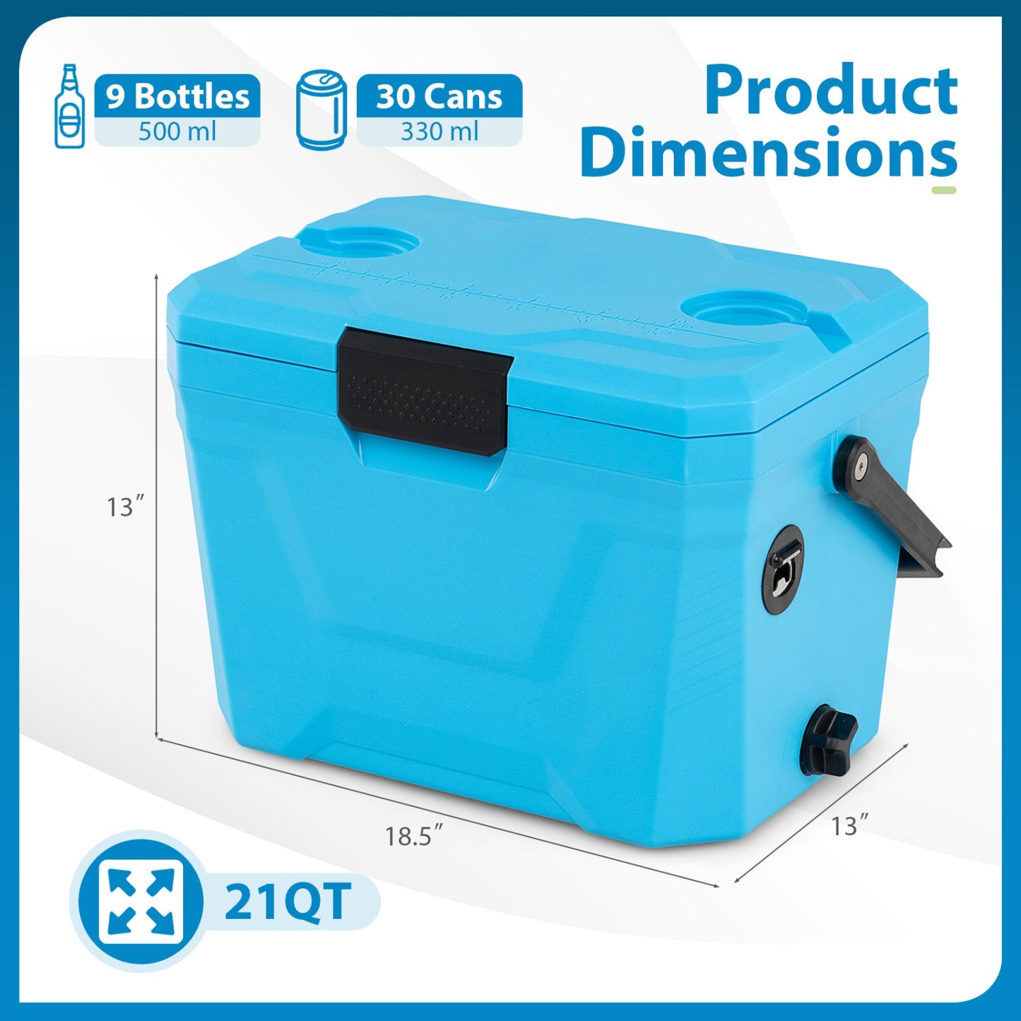 Insulated Portable Hard Shell Cooler with Cup Holders & Bottle Opener
