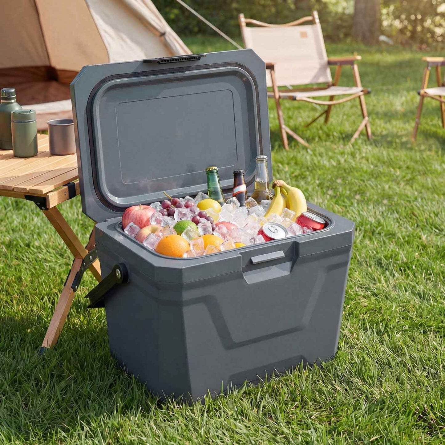 Insulated Portable Hard Shell Cooler with Cup Holders & Bottle Opener