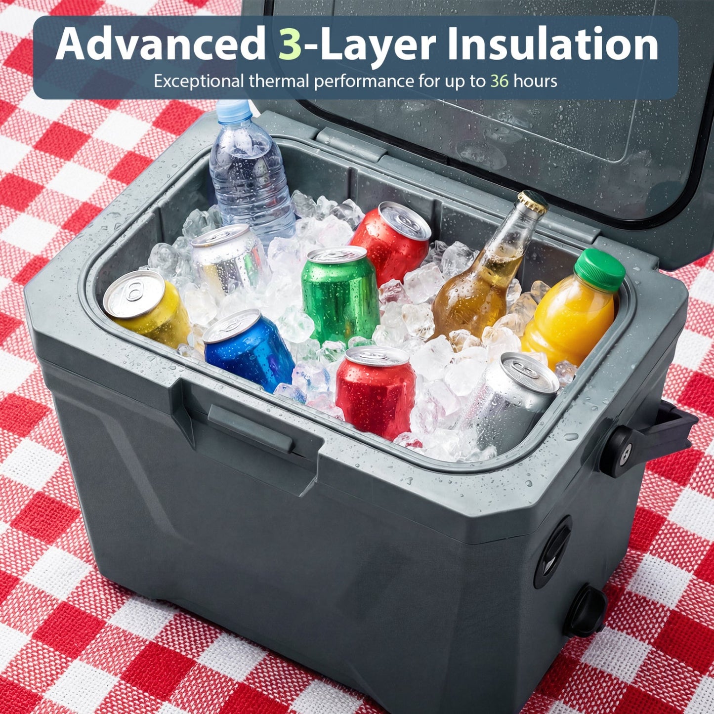 Insulated Portable Hard Shell Cooler with Cup Holders & Bottle Opener