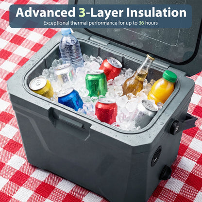 Insulated Portable Hard Shell Cooler with Cup Holders & Bottle Opener
