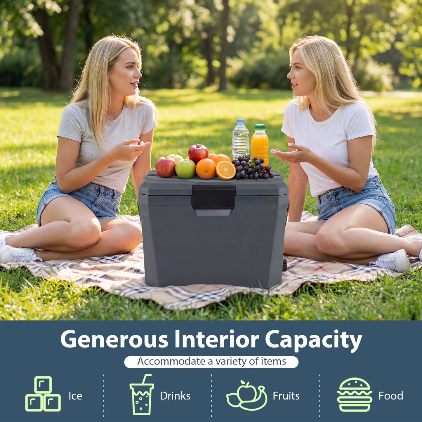 Insulated Portable Hard Shell Cooler with Cup Holders & Bottle Opener