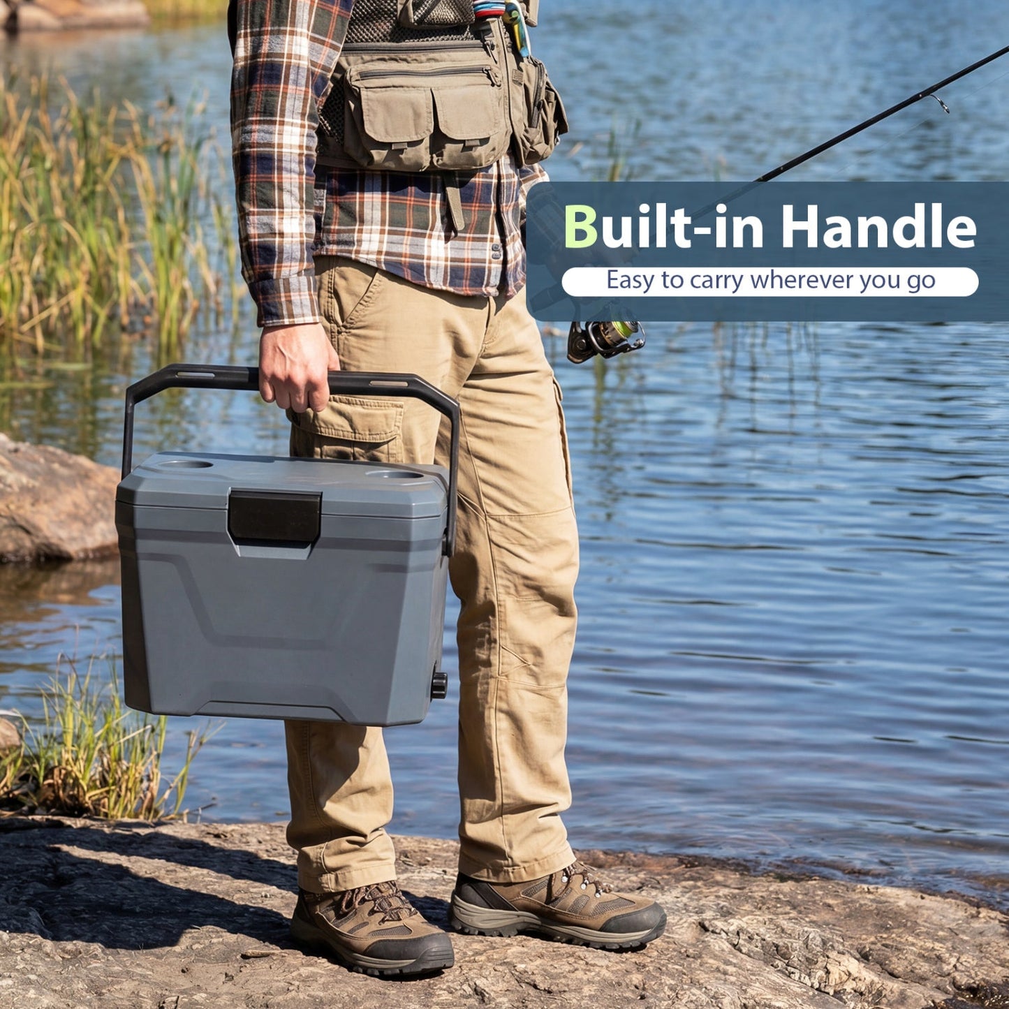 Insulated Portable Hard Shell Cooler with Cup Holders & Bottle Opener