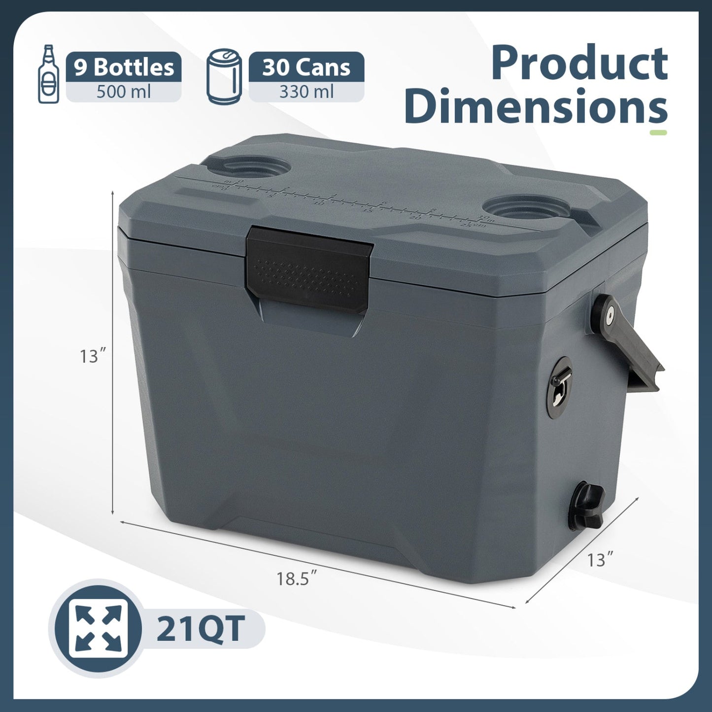 Insulated Portable Hard Shell Cooler with Cup Holders & Bottle Opener