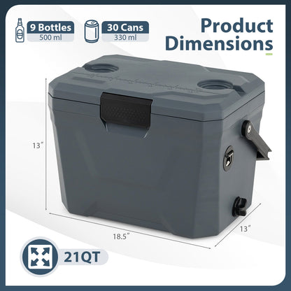 Insulated Portable Hard Shell Cooler with Cup Holders & Bottle Opener