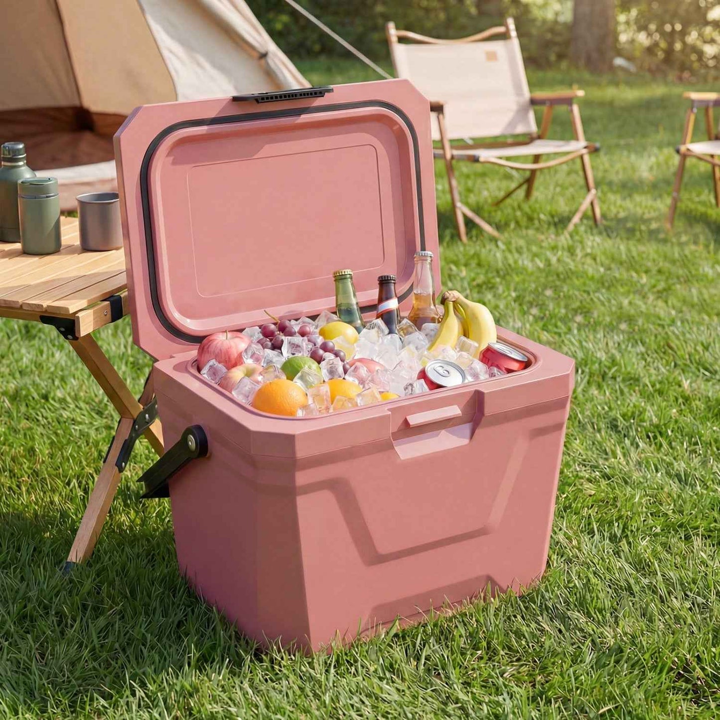 Insulated Portable Hard Shell Cooler with Cup Holders & Bottle Opener