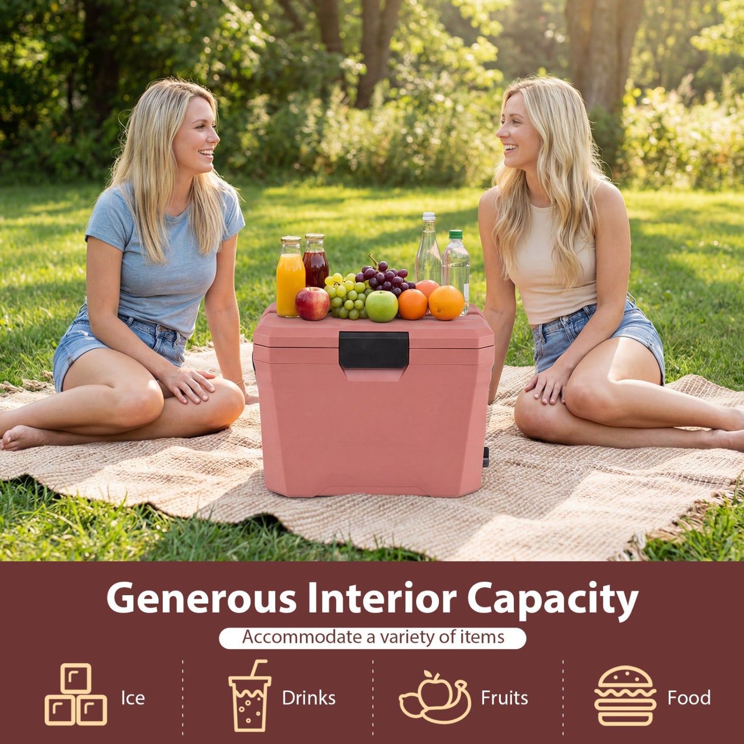 Insulated Portable Hard Shell Cooler with Cup Holders & Bottle Opener