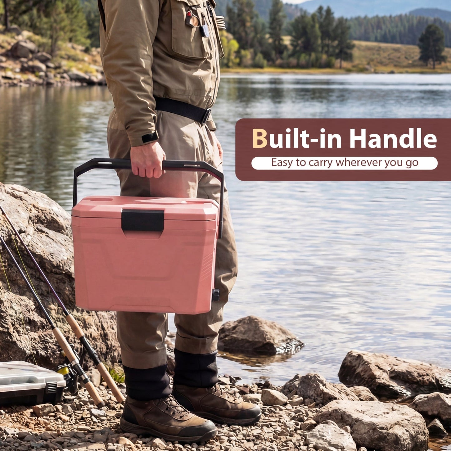 Insulated Portable Hard Shell Cooler with Cup Holders & Bottle Opener