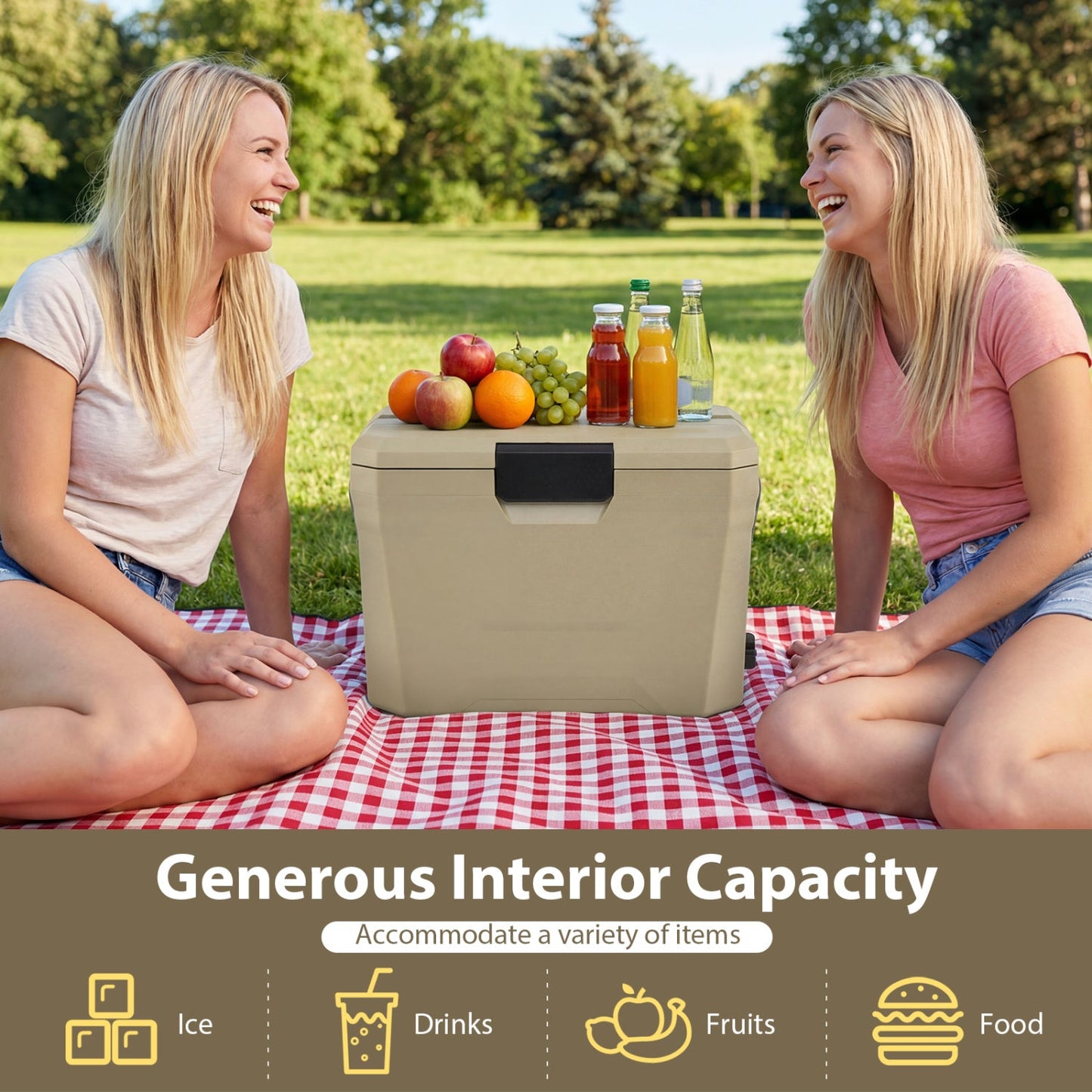 Insulated Portable Hard Shell Cooler with Cup Holders & Bottle Opener