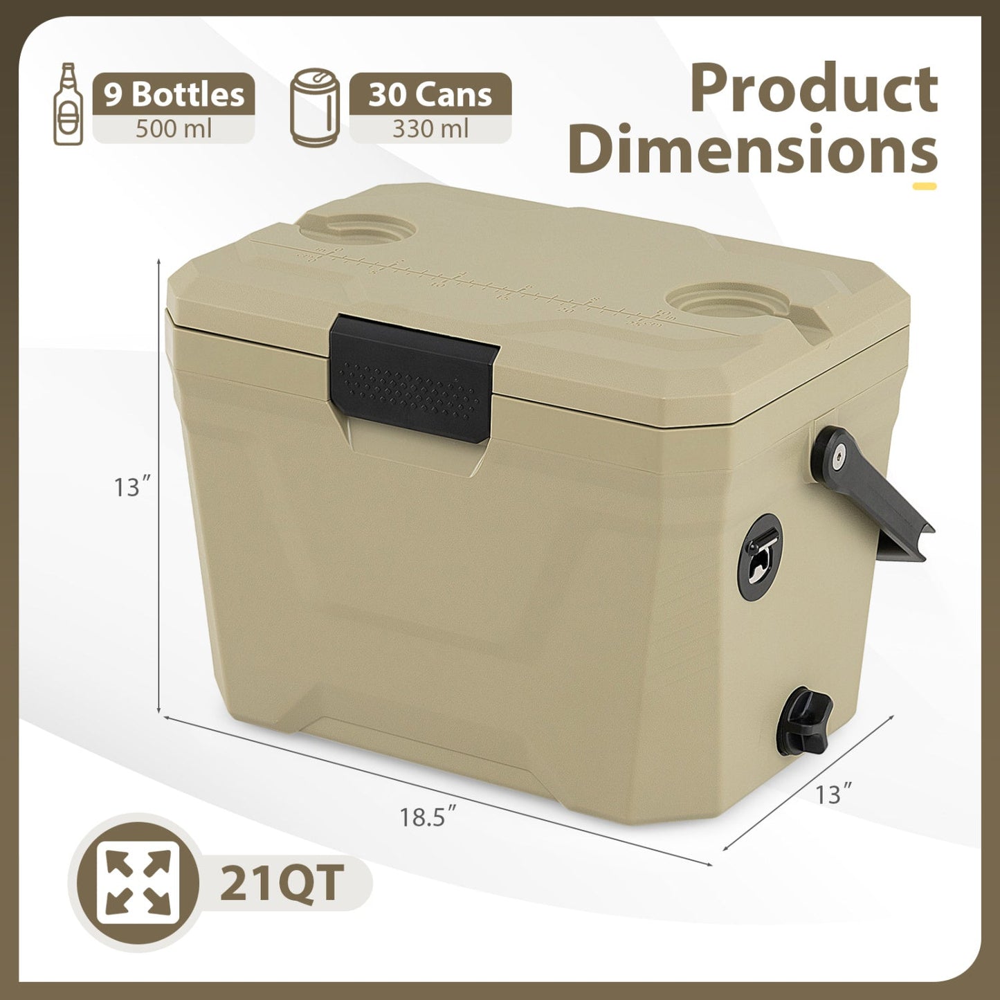 Insulated Portable Hard Shell Cooler with Cup Holders & Bottle Opener