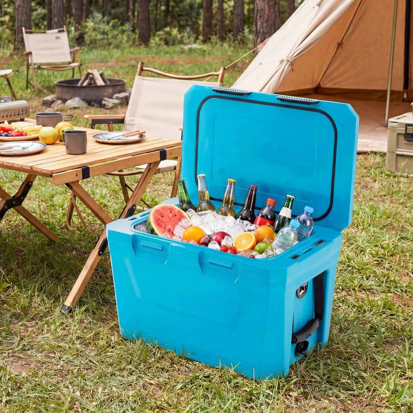 Large Insulated Hard Shell Cooler with Cup Holders, Bottle Opener & Drain Plug