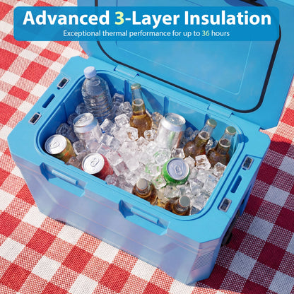 Large Insulated Hard Shell Cooler with Cup Holders, Bottle Opener & Drain Plug