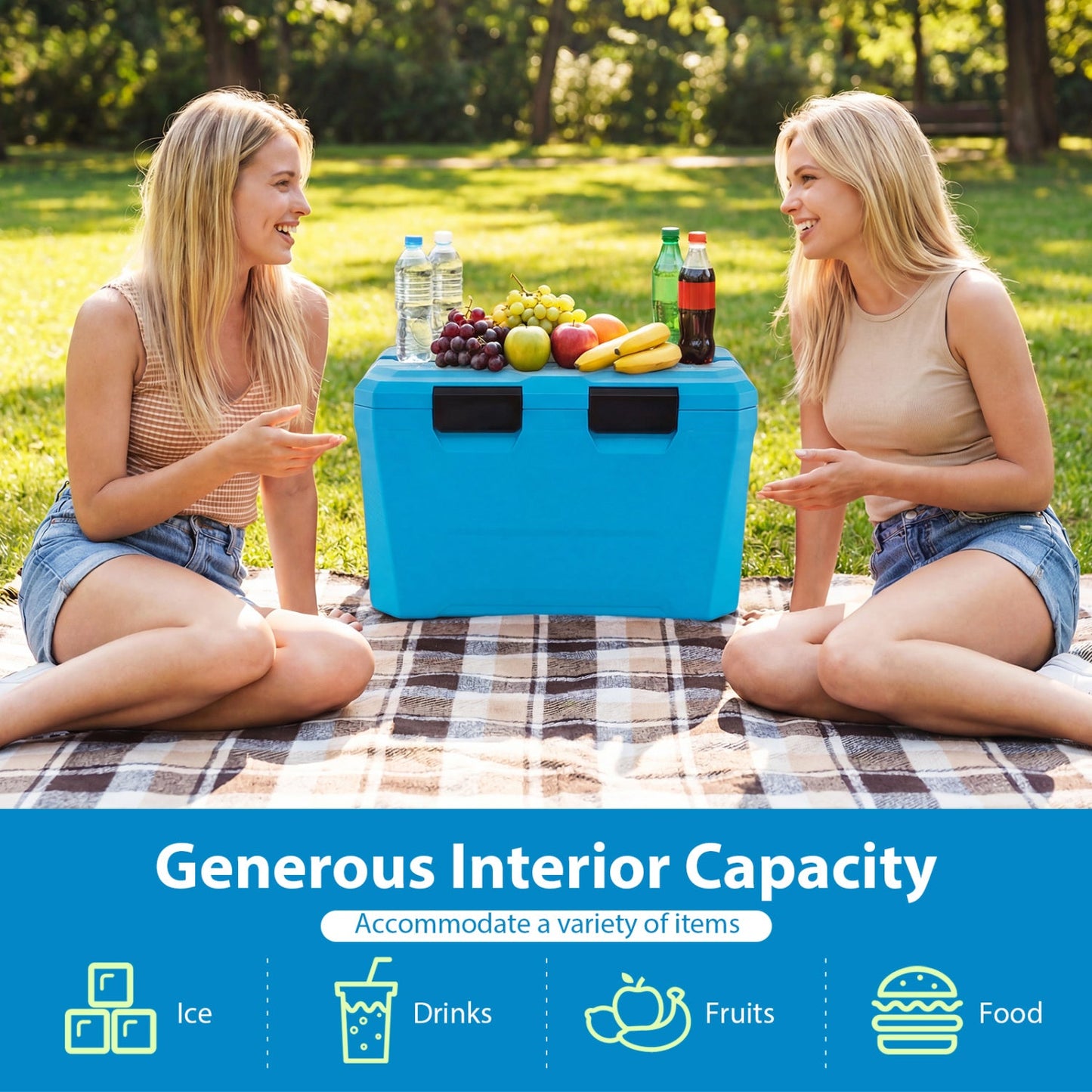 Large Insulated Hard Shell Cooler with Cup Holders, Bottle Opener & Drain Plug