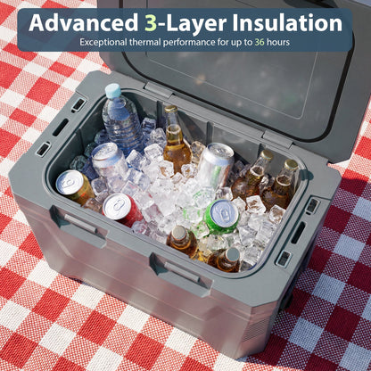 Large Insulated Hard Shell Cooler with Cup Holders, Bottle Opener & Drain Plug